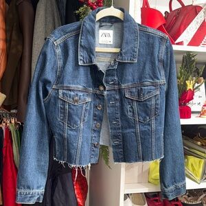 SOLD - Zara Dark Blue Cropped Denim Jacket